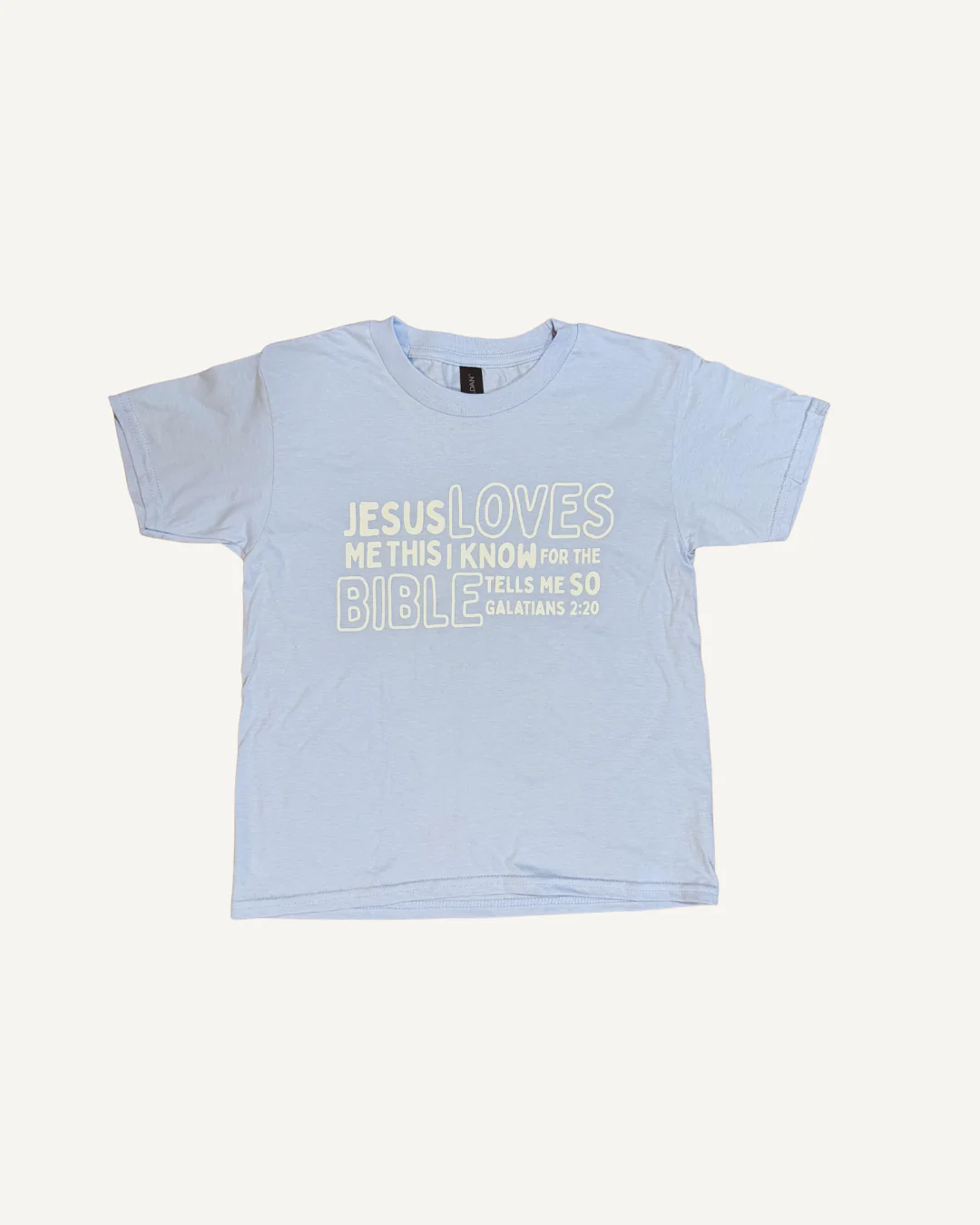 Jesus Loves Me toddler tee in pale blue